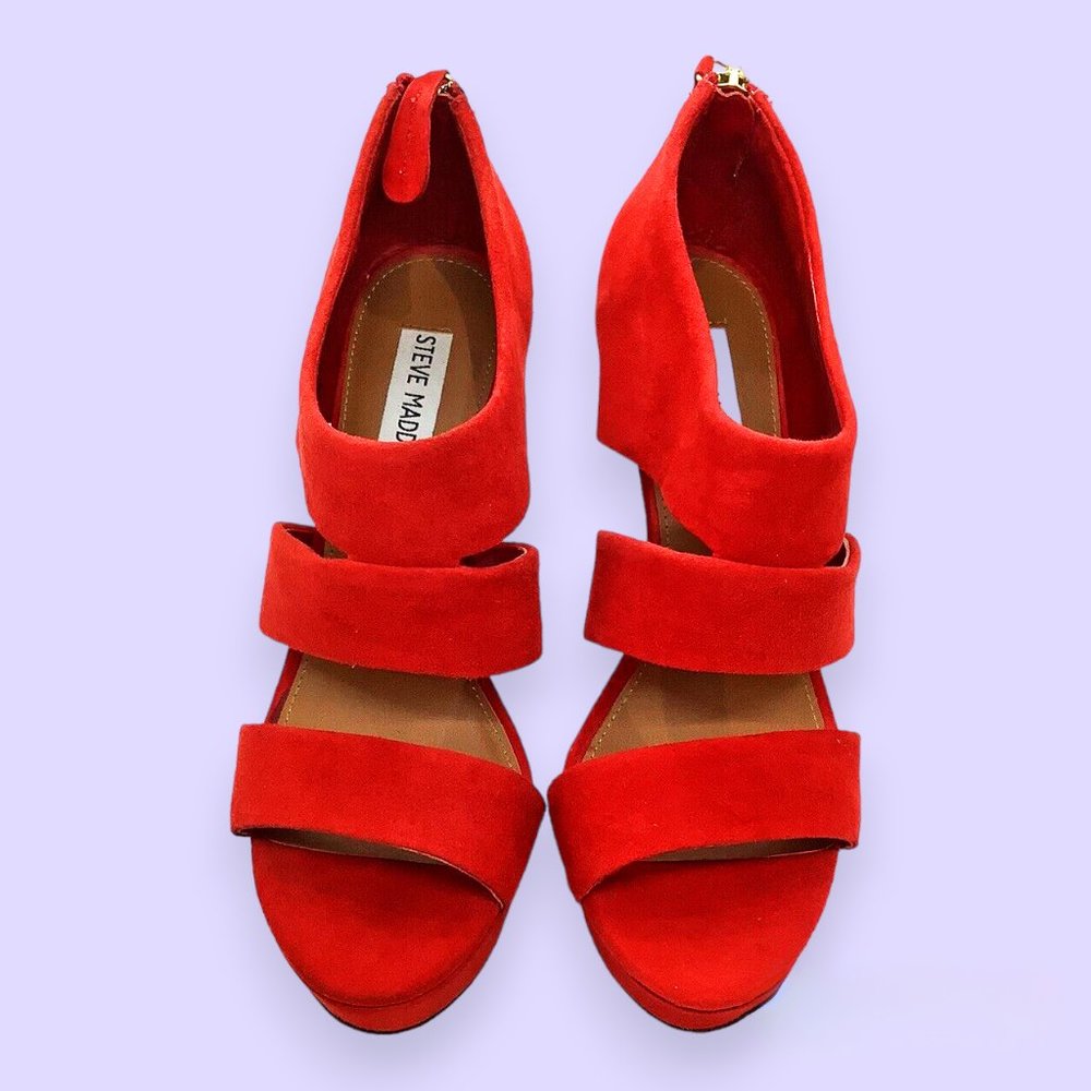 Stunning Red Suede Leather Platform High Heels - Picture 4 of 7
